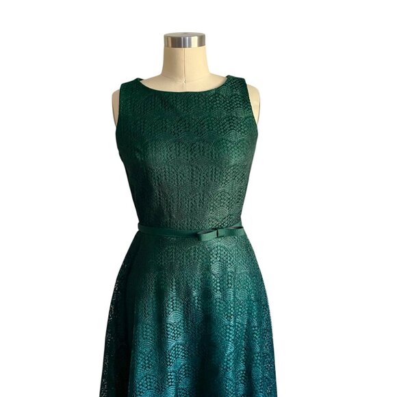 Danny & Nicole Green Lace Party Dress - 6 - Picture 2 of 6